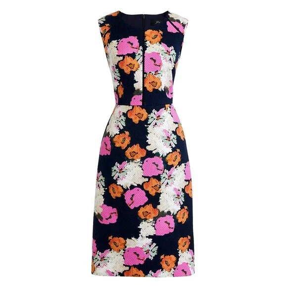 J.Crew Floral Sheath Dress 12 Portfolio Navy Pink Petunia Matelasse Sleeveless - Picture 13 of 13